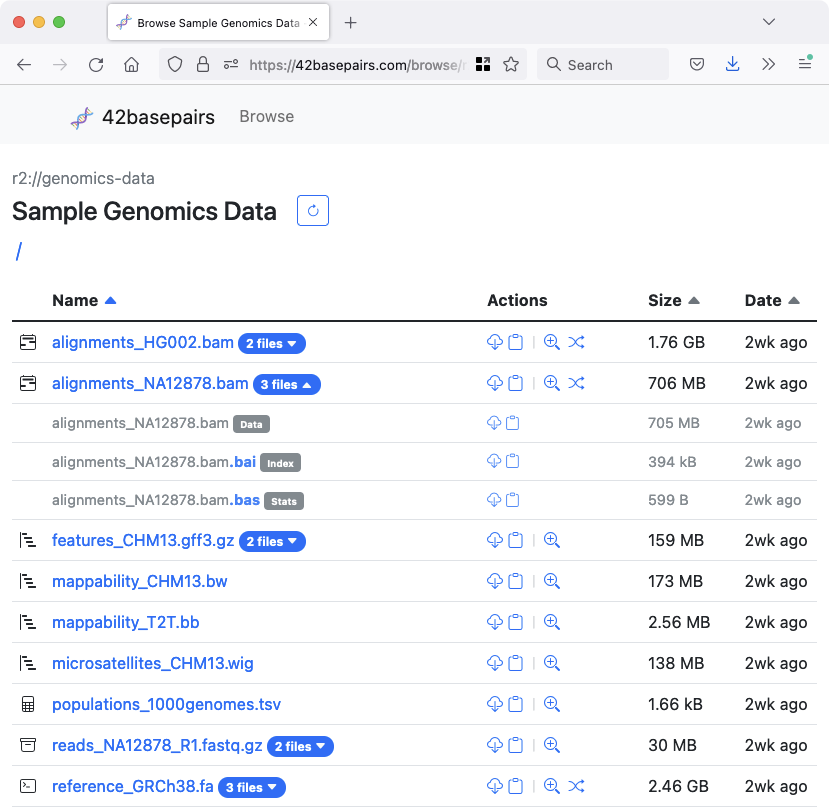 Data files and indexes are grouped for a decluttered view. Expand file groups only when needed.