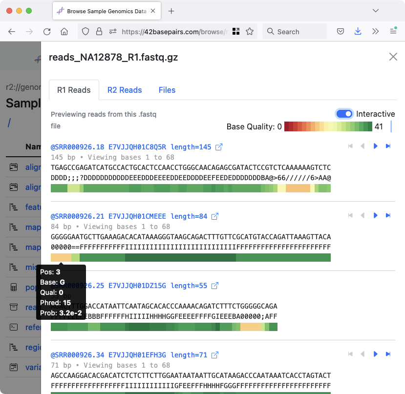 Interactive preview of a FASTQ file